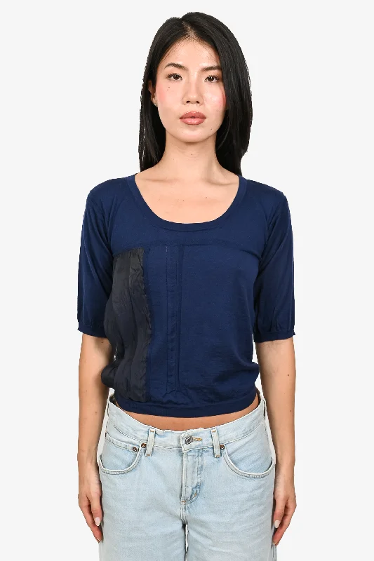 Chloe Navy Blue Cashmere Sweater with Silk Panel Size M