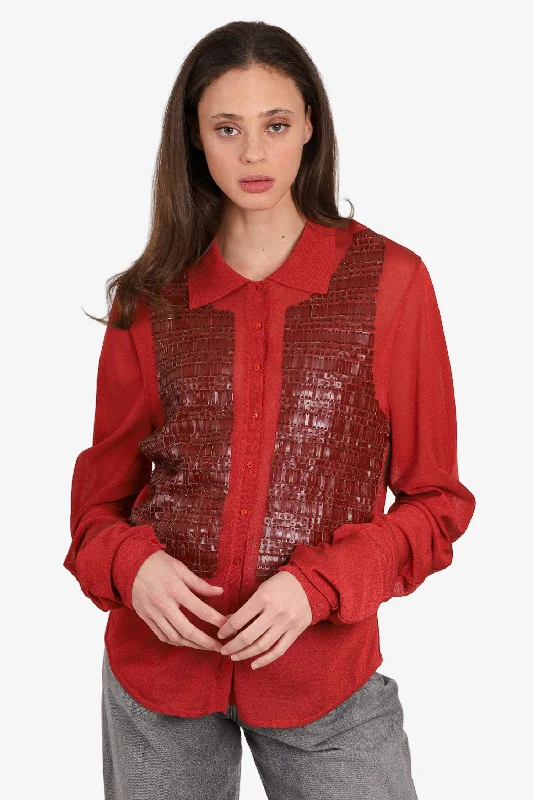 Christian Dior 2002 Red Front Leather Embroidered Cardigan Size 44