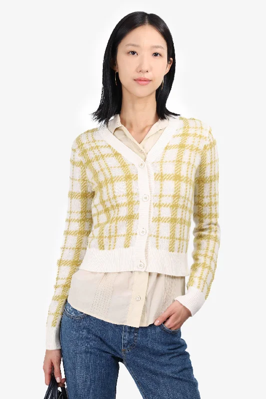 Christian Dior 2021 White/Green Plaid Wool Cardigan Size 4