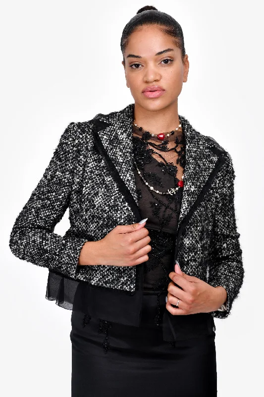 Christian Dior Black Tweed Silk Trim Cropped Jacket Size 4 US