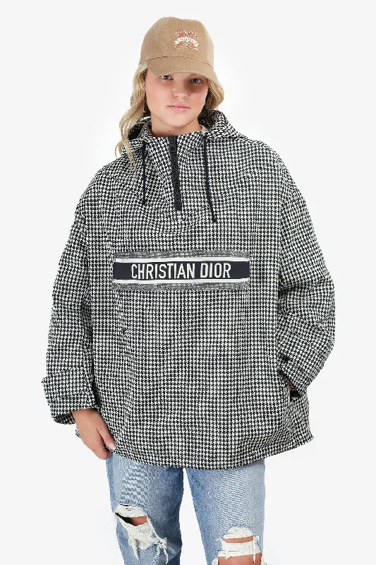 Christian Dior Black/White Houndstooth Hooded Anorak Size M