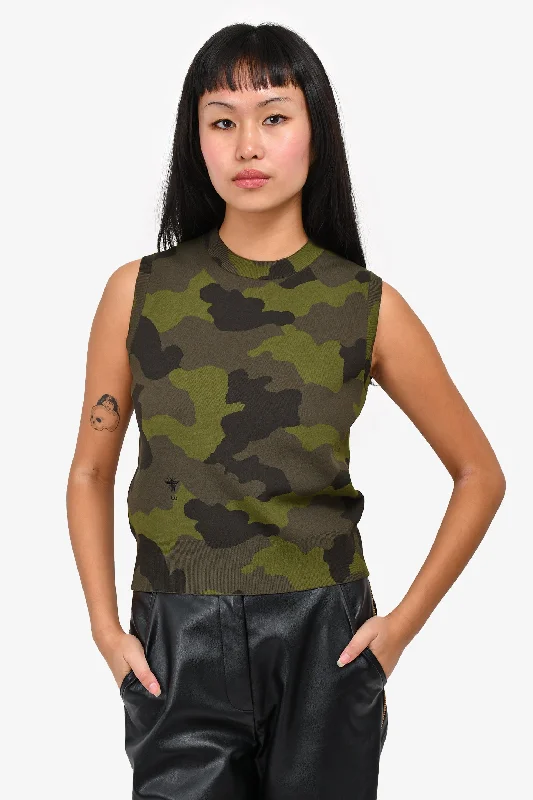 Christian Dior Green Camouflage Knit Top Size 4