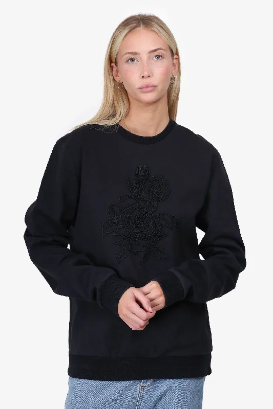 Dior Homme Black Floral Embroidery Stretchy Sweatshirt Size M