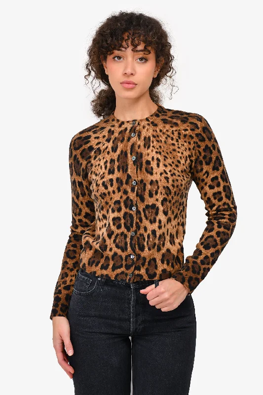 Dolce & Gabbana Brown Leopard Print Cashmere Cardigan Size 38