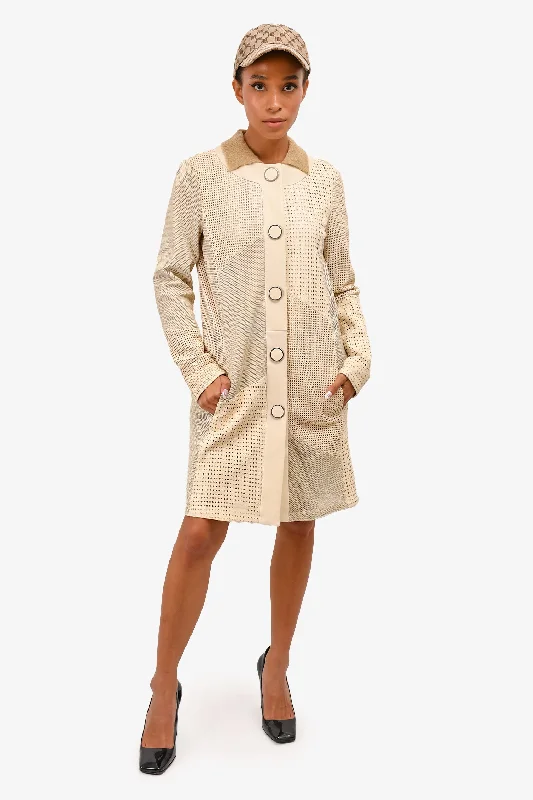 DROMe Cream Laser Cut Leather Button-Down Coat Size XS