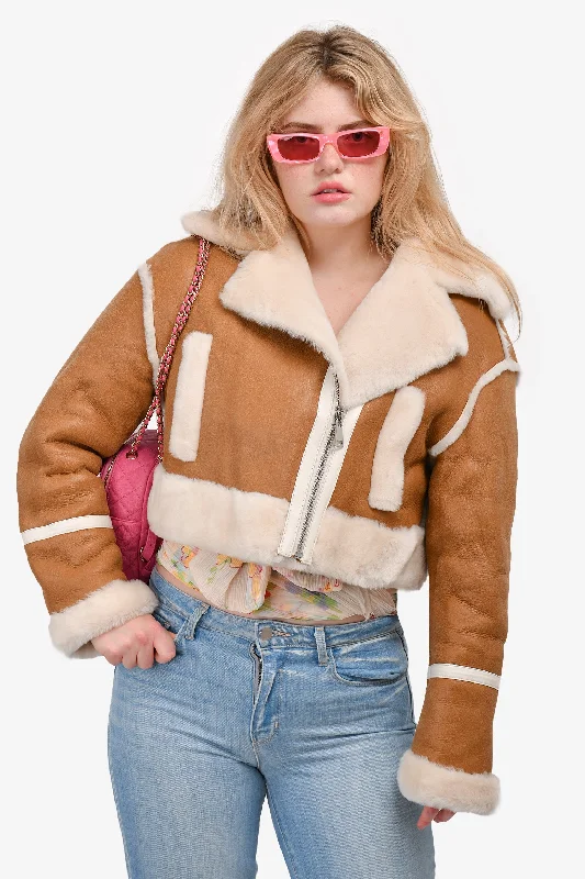 Ducie London Tan Lamb Leather Shearling Aviator Jacket Size M