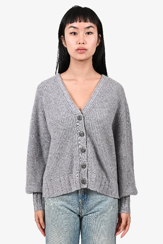 Elie Tahari Grey Cashmere Cableknit Cardigan Size M