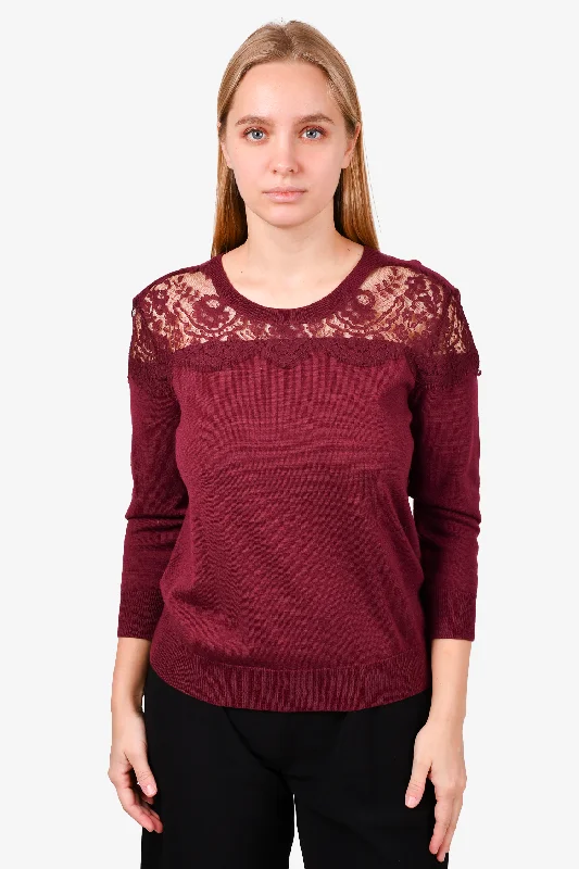 Erdem Burgundy Knit Lace Scoop Neck Sweater Est. Size S