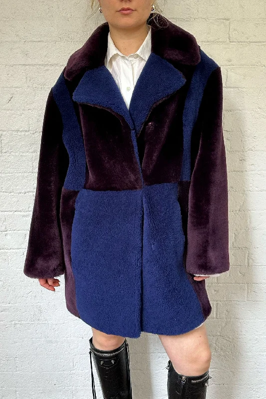 Escada Sport Blue/Maroon Shearling Coat Size 38