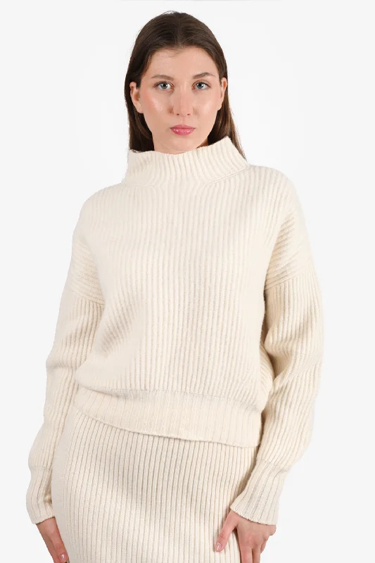 Escada White Wool Ribbed Sweater Size S