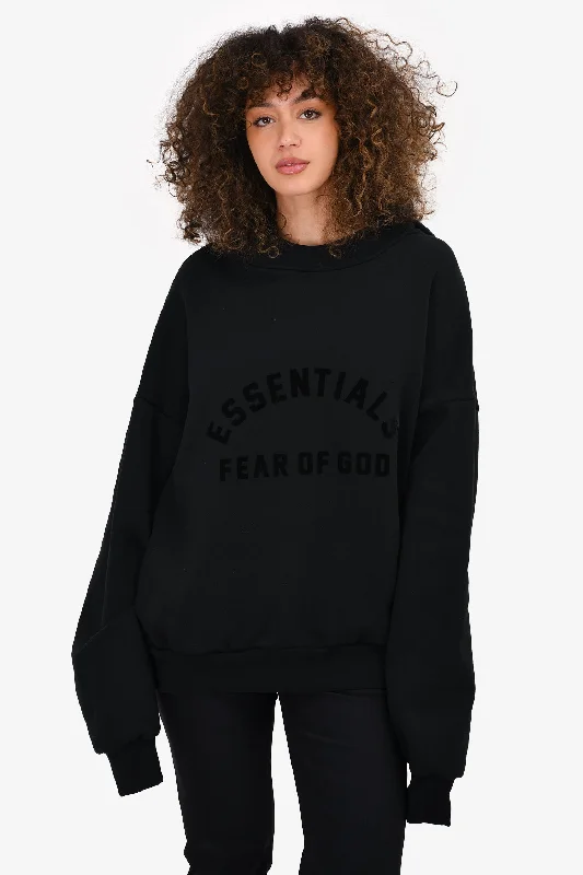 Essential Fear Of God Black Logo Printed Hoodie Size L