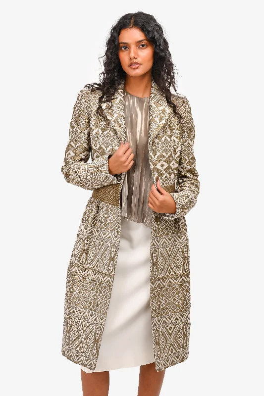 Etro Gold/White Metallic Jacquard Collard Jacket Size 38