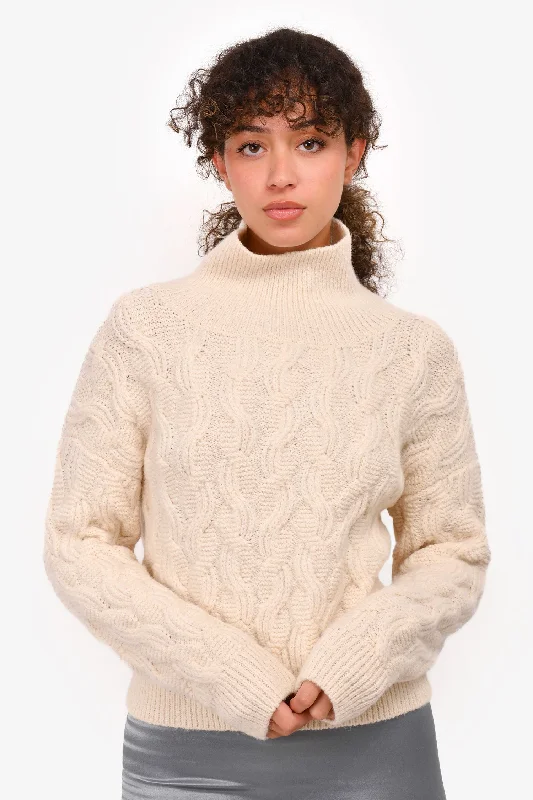 Fabiana Filippi Cream Alpaca Blend Chunky Knit Turtle Neck Sweater Size XS