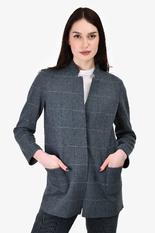 Fabiana Filippi Grey Grid Printed Wool Blend Jacket Size M