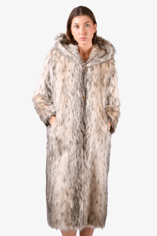 Fabulous Furs White/Grey Faux Fur Long Coat Size XS