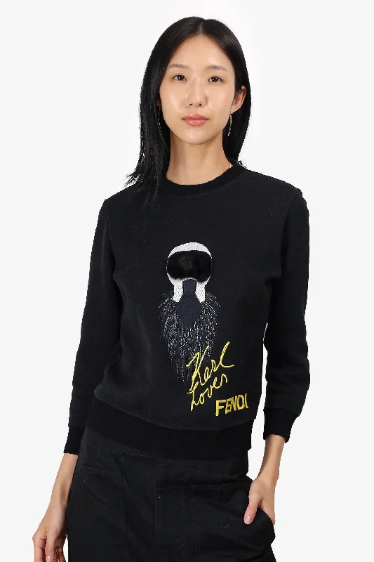 Fendi Black 'Karl Lover Fendi' Embroidered Zip Detail Sweater Size 36