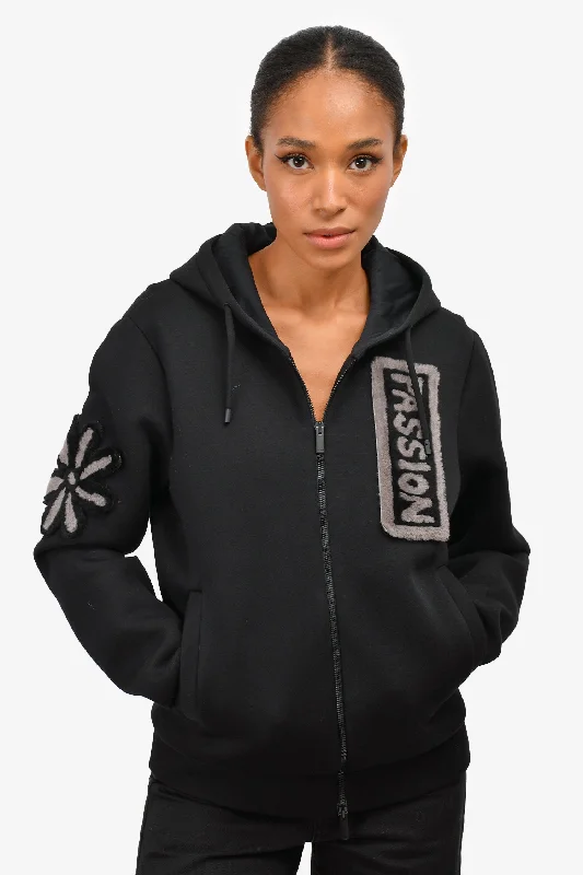 Fendi Black Neoprene 'Passion' Patch Zip-Up Hoodie Size 44