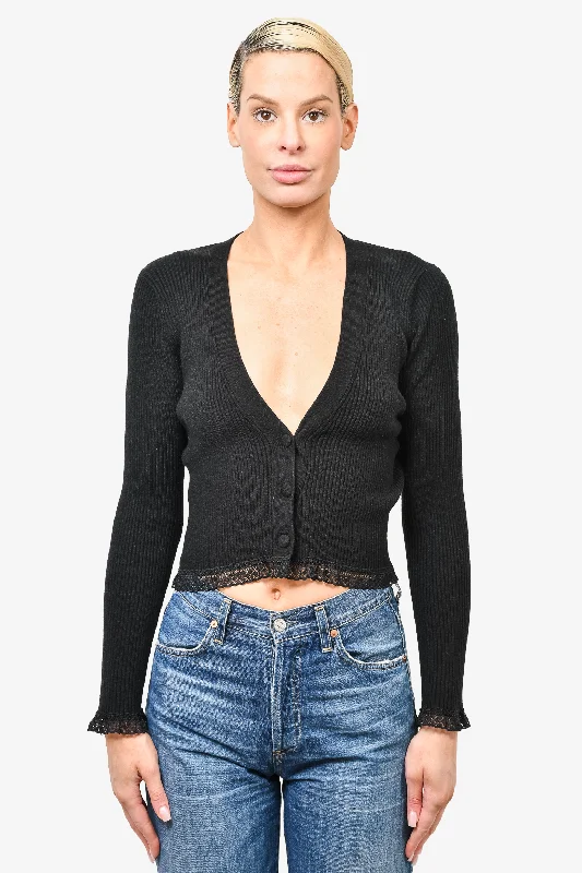 For Love & Lemons Black Knit Cardigan with Lace Trim Size S