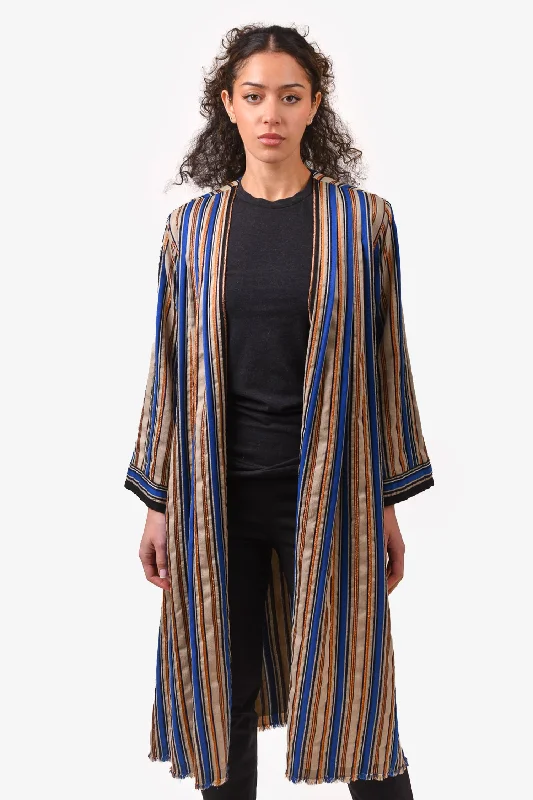 Forte Forte Beige/Blue Striped Jacket with Metallic Stripe Detail Size 0