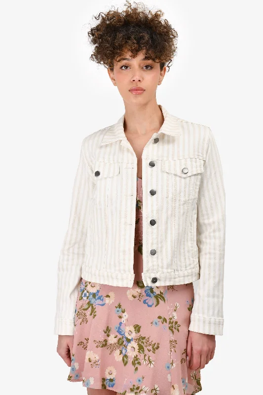 Frame Beige/White Striped Denim Jacket Size M