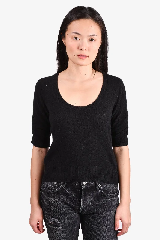 Frame Black Cashmere Ruched Sleeve Sweater Size S