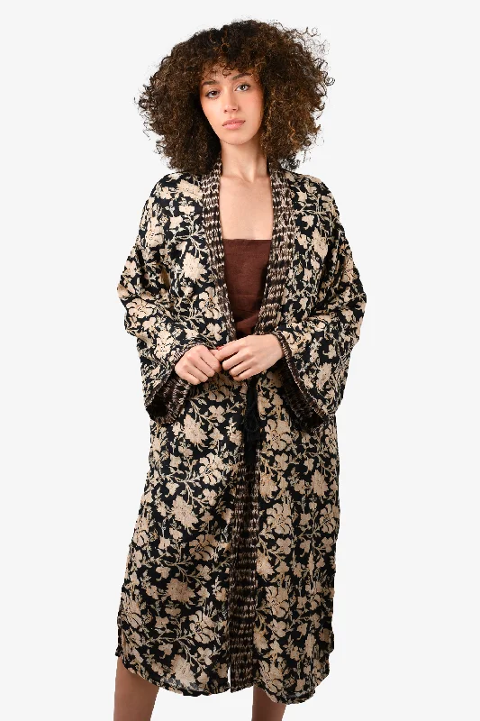 Free People Black Patterned Long Cardigan Size S