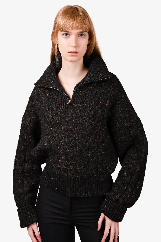 Ganni Brown Speckled Knit Half-Zip Sweater Size M