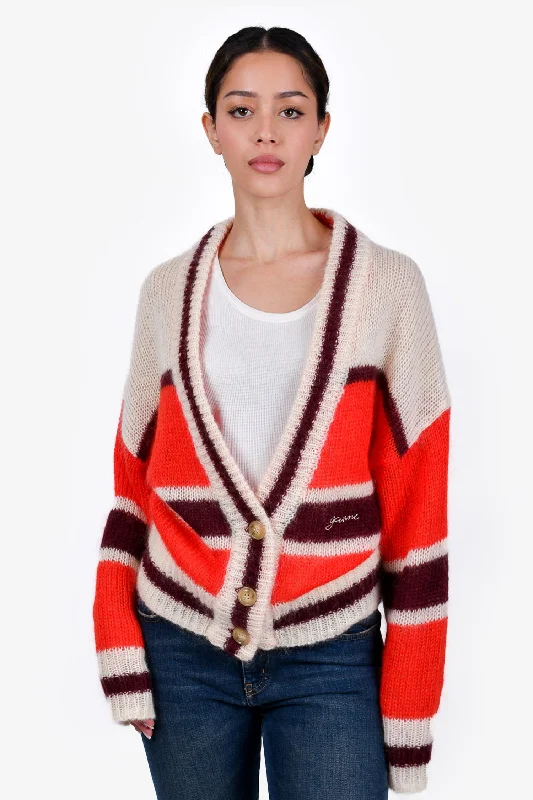 Ganni Cream/Red Mohair Cardigan Size M