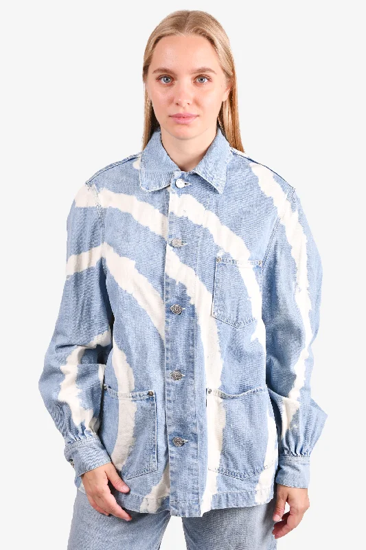 Ganni White/Blue Pattern Denim Jacket Size 38