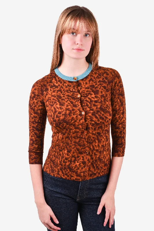 Gucci 2007 Brown Cashmere Vintage Printed Cardigan Size S