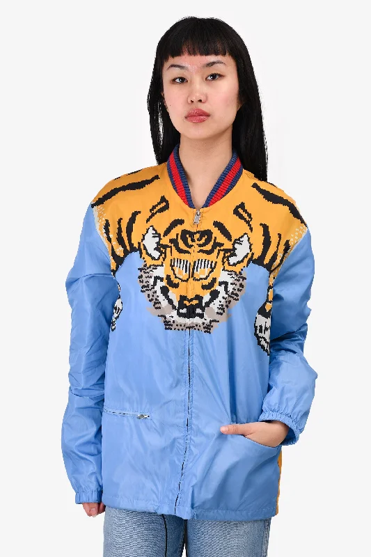 Gucci 2016 Blue/Yellow Tiger Print Rain Jacket Size 50 Mens