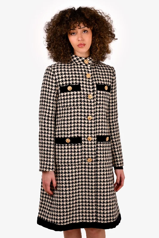 Gucci 2019 White/Black Wool Houndstooth 4 Pocket Coat Size 40