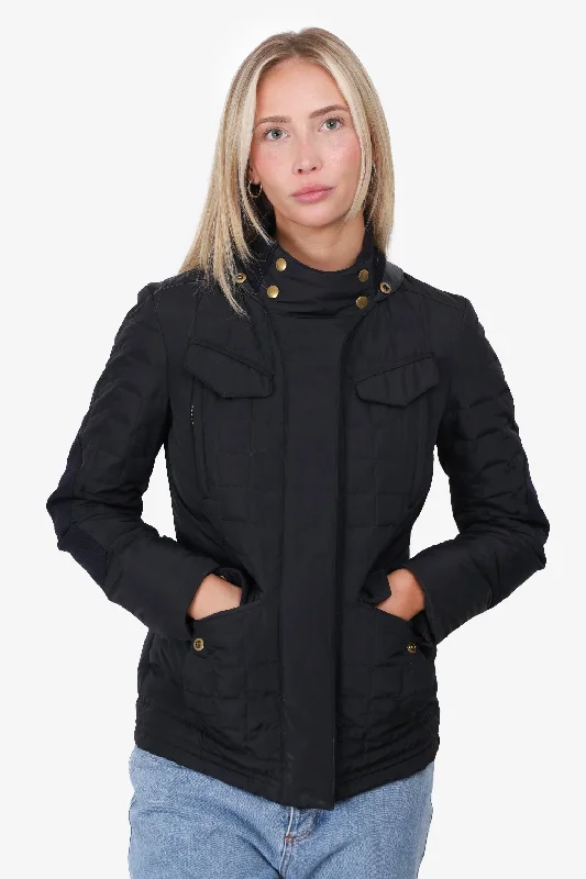 Gucci Black Nylon Quilted Elbow Patch Jacket Size 38