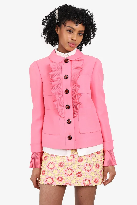 Gucci Pink Wool Silk Jacket with Plisse Detail Size 40