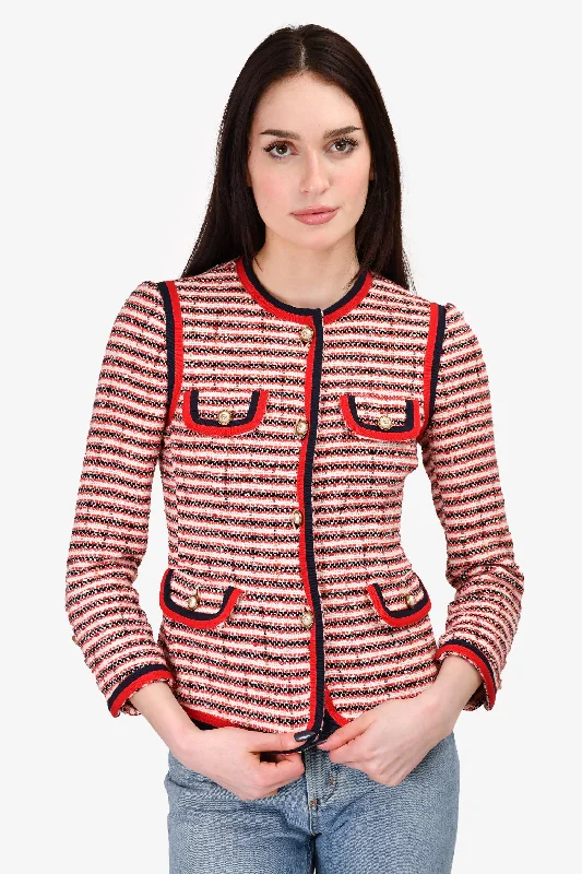 Gucci Red Striped Tweed Pearl Button Jacket Size 38