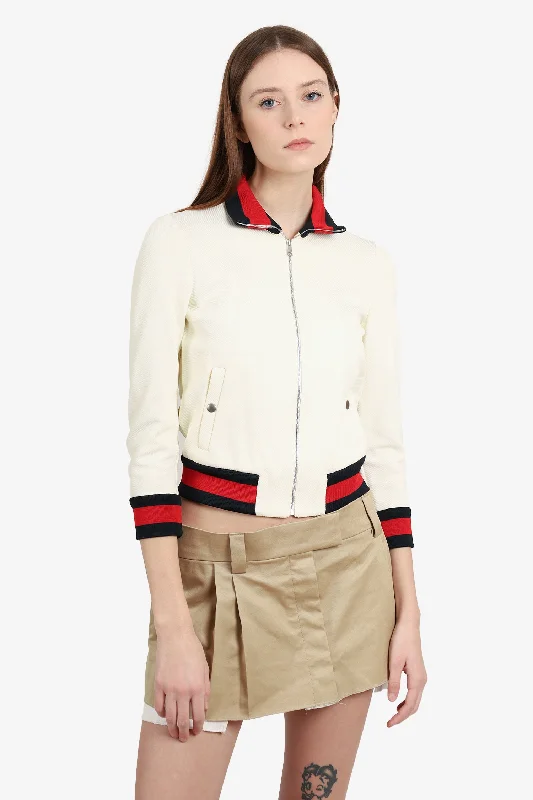 Gucci White Knit Web Trim Track Jacket Size 36