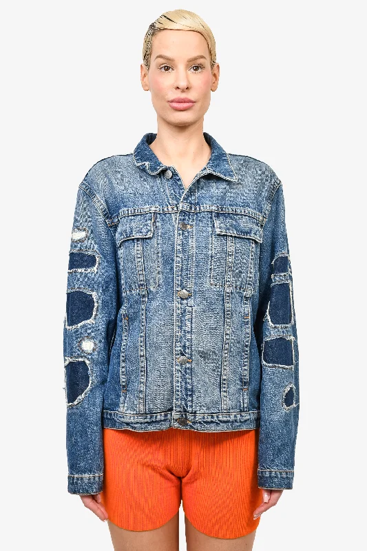 Helmut Lang Dark Wash Denim Distressed Jacket Size L