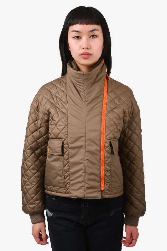 Hermès Brown Quilted Nylon Cropped Jacket Size 36