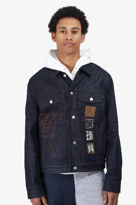 Hermès Navy Horse Stitch Patch Denim Jacket Size 50 Mens