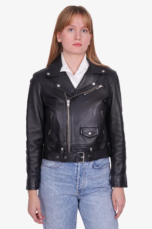 IRO Black Lambskin Biker Jacket Size 40