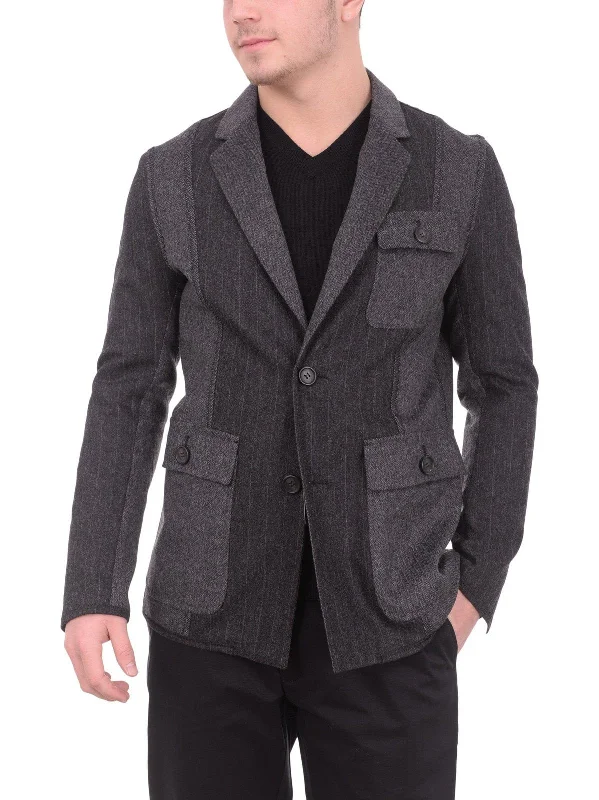 Mens Extra Slim Fit Napoli Gray Patchwork Unlined Unstructured Wool Sportcoat