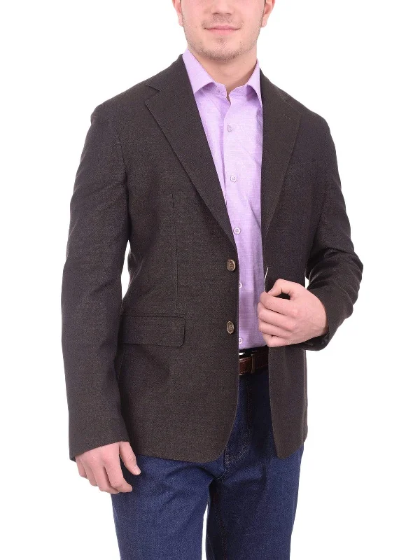 Mens Napoli Extra Slim Fit Brown Heather Unlined Half Canvassed Wool Sportcoat