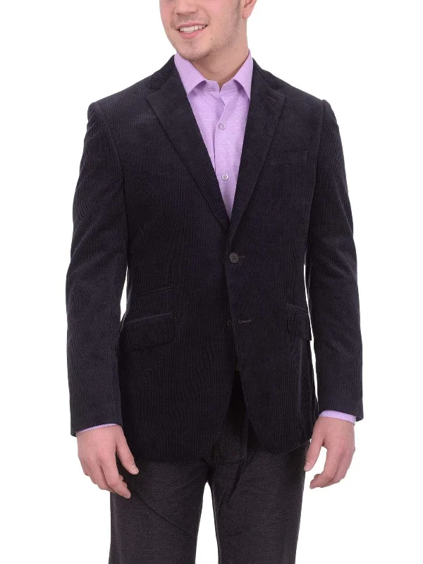 Mens Napoli Navy Corduroy Cotton Sportcoat With Jetted Ticket Pocket