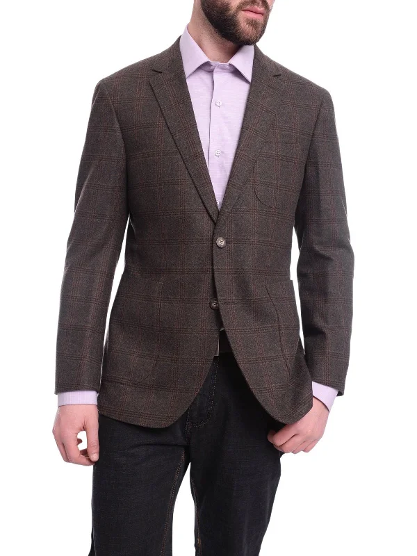 Napoli Slim Fit Green & Brown Plaid Half Canvassed Flannel Wool Sportcoat