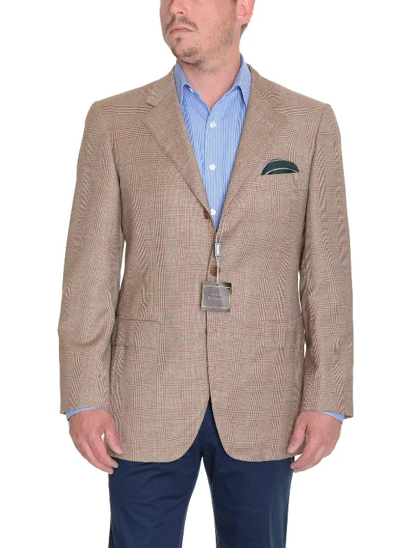 Sartoria Partenopea Italy 40R 50 Light Brown Glen Plaid Canvassed Wool Sportcoat