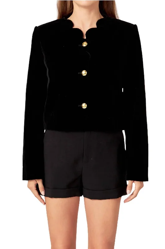 Velvet Scallop Jacket In Black