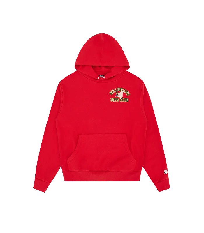 DUCK VARSITY EMBROIDERED POPOVER HOOD - RED