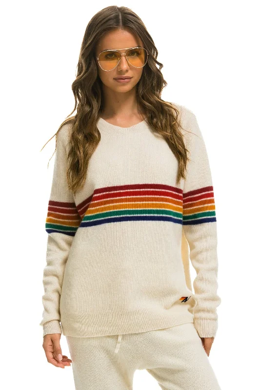 RAINBOW STRIPE 6 UNISEX CASHMERE SWEATER	- VINTAGE WHITE