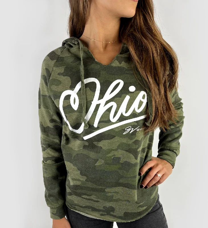 Women's Camo Ohio Heart Script Hooded Sweatshirt