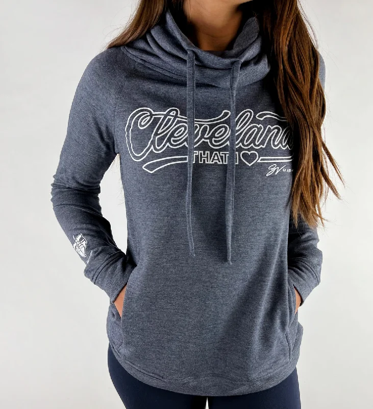 Women's Cleveland Script Navy Funnel Neck Sweatshirt